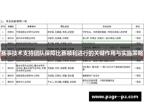 赛事技术支持团队保障比赛顺利进行的关键作用与实施策略 赛事技术支持团队保障比赛顺利进行的关键作用与实施策略